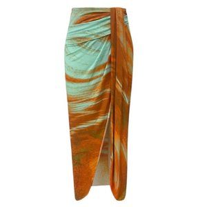 NWT* Jonathan Simkhai Gwena Masala Marble Print Midi Skirt XS Tie-Dye Orange